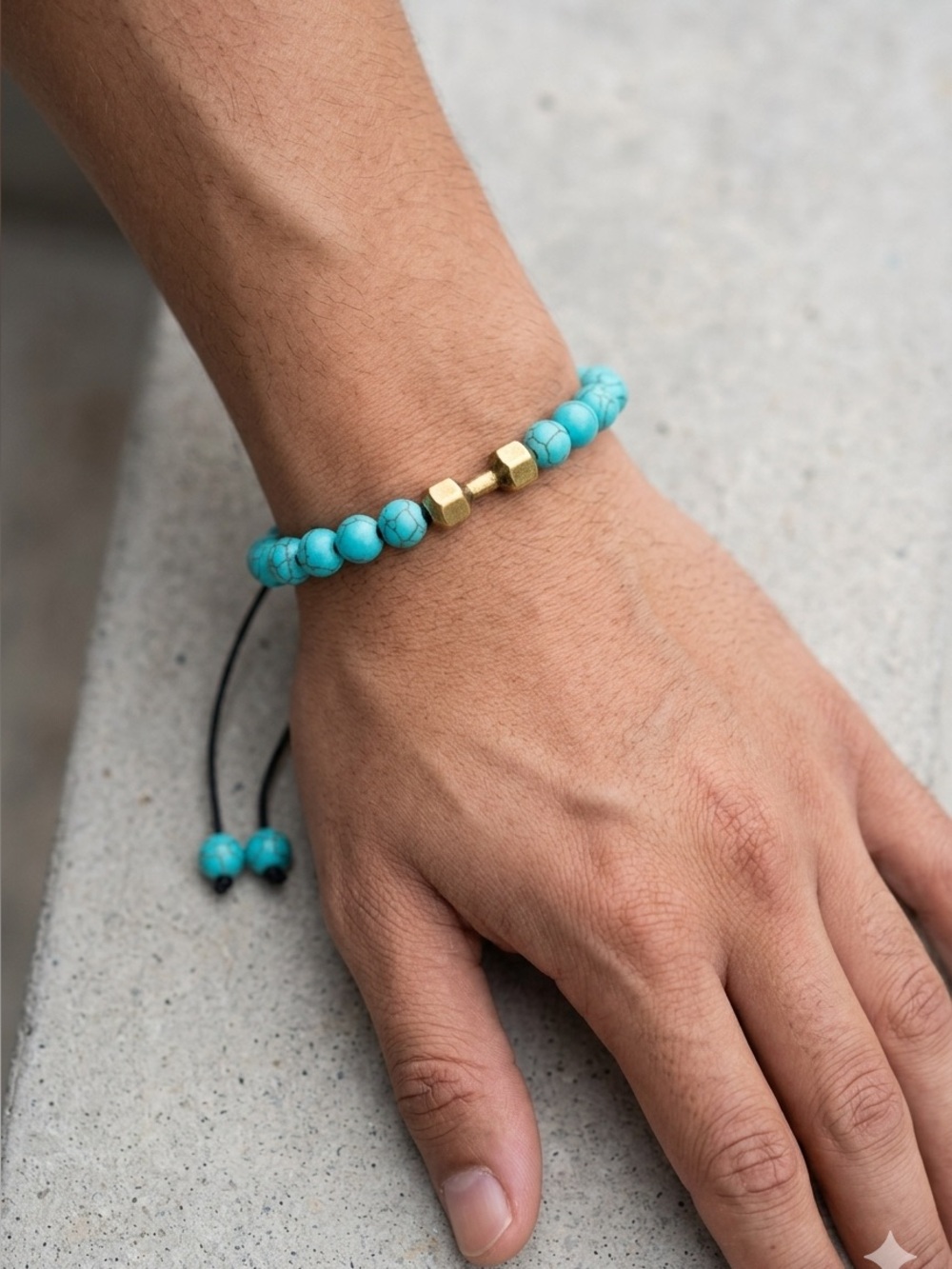 Turquoise Natural Beaded Adjustable Dumbbell Unisex Bracelet